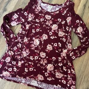 Daytrip Maroon Floral Cold Shoulder Blouse